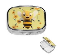 Square Pill Box Happy bee Pill Case for Purse & Pocket 3 Compartment Pill Organizer Portable Travel Pillbox Medicine Pill Holder Container for Daily Vitamin Cod Liver Oil Storage