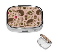 Square Pill Box Hedgehog Print Pill Case for Purse & Pocket 3 Compartment Pill Organizer Portable Travel Pillbox Medicine Pill Holder Container for Daily Vitamin Cod Liver Oil Storage