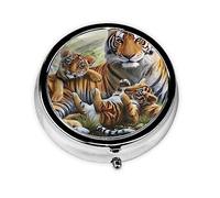 Square Pill Box Jungle Tigers Cub Printed 3 Compartment Medicine Pill Case Metal Decorative Pill Box for Pocket Or Purse Pill Box