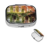 Square Pill Box Leafy Townhouses Pill Case for Purse & Pocket 3 Compartment Pill Organizer Portable Travel Pillbox Medicine Pill Holder Container for Daily Vitamin Cod Liver Oil Storage