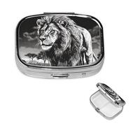 Square Pill Box Lion Black White Illustration Pill Case for Purse & Pocket 3 Compartment Pill Organizer Portable Travel Pillbox Medicine Pill Holder Container for Daily Vitamin Cod Liver Oil Storage