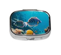 Square Pill Box Marine Life - 2 Compartment Medicine Pill Case, Waterproof, Pocket Pill Organizer Dispenser, Portable for Pocket Or Purse Pill Boxes