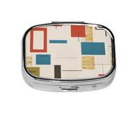 Square Pill Box Mid Century Modern - 2 Compartment Medicine Pill Case, Waterproof, Pocket Pill Organizer Dispenser, Portable for Pocket Or Purse Pill Boxes