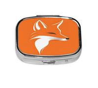 Square Pill Box, Mini Metal Pill Case for Pocket Purse, Abstract Animal Fox Small Pill Organizer for Travel, 2 Compartment Pill Holder, 2.2x1.6x0.7in