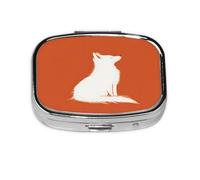 Square Pill Box, Mini Metal Pill Case for Pocket Purse, Abstract Animal White Fox Small Pill Organizer for Travel, 2 Compartment Pill Holder, 2.2x1.6x0.7in