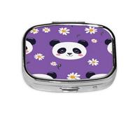 Square Pill Box, Mini Metal Pill Case for Pocket Purse, Animal Panda Daisy Flower Small Pill Organizer for Travel, 2 Compartment Pill Holder, 2.2x1.6x0.7in