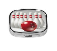 Square Pill Box, Mini Metal Pill Case for Pocket Purse, Bowling Ball Sport Small Pill Organizer for Travel, 2 Compartment Pill Holder, 2.2x1.6x0.7in