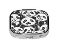 Square Pill Box, Mini Metal Pill Case for Pocket Purse, Cartoon Pandas Pattern Small Pill Organizer for Travel, 2 Compartment Pill Holder, 2.2x1.6x0.7in