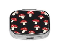 Square Pill Box, Mini Metal Pill Case for Pocket Purse, Cute Cartoon Mushrooms Small Pill Organizer for Travel, 2 Compartment Pill Holder, 2.2x1.6x0.7in