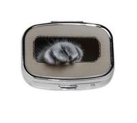 Square Pill Box, Mini Metal Pill Case for Pocket Purse, Cute Cat Paw Inside The Box Small Pill Organizer for Travel, 2 Compartment Pill Holder, 2.2x1.6x0.7in