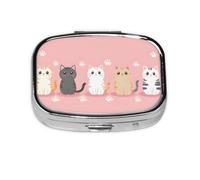 Square Pill Box, Mini Metal Pill Case for Pocket Purse, Cute Cats Kittens Paw Print Small Pill Organizer for Travel, 2 Compartment Pill Holder, 2.2x1.6x0.7in