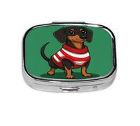Square Pill Box, Mini Metal Pill Case for Pocket Purse, Cute Dachshund Dog Small Pill Organizer for Travel, 2 Compartment Pill Holder, 2.2x1.6x0.7in