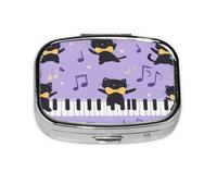 Square Pill Box, Mini Metal Pill Case for Pocket Purse, Cute Dancing Cats Music Notes Small Pill Organizer for Travel, 2 Compartment Pill Holder, 2.2x1.6x0.7in