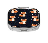 Square Pill Box, Mini Metal Pill Case for Pocket Purse, Cute Fox Animal Dots Small Pill Organizer for Travel, 2 Compartment Pill Holder, 2.2x1.6x0.7in