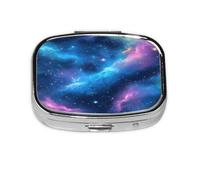 Square Pill Box, Mini Metal Pill Case for Pocket Purse, Galaxy Nebula Space Small Pill Organizer for Travel, 2 Compartment Pill Holder, 2.2x1.6x0.7in