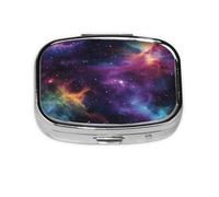 Square Pill Box, Mini Metal Pill Case for Pocket Purse, Galaxy Nebula Space Star Small Pill Organizer for Travel, 2 Compartment Pill Holder, 2.2x1.6x0.7in