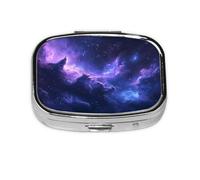 Square Pill Box, Mini Metal Pill Case for Pocket Purse, Galaxy Nebula Space Stars Small Pill Organizer for Travel, 2 Compartment Pill Holder, 2.2x1.6x0.7in