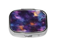 Square Pill Box, Mini Metal Pill Case for Pocket Purse, Galaxy Nebula Universe Star Small Pill Organizer for Travel, 2 Compartment Pill Holder, 2.2x1.6x0.7in