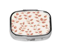 Square Pill Box, Mini Metal Pill Case for Pocket Purse, Rose Gold Branches Leaves Small Pill Organizer for Travel, 2 Compartment Pill Holder, 2.2x1.6x0.7in