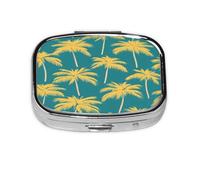 Square Pill Box, Mini Metal Pill Case for Pocket Purse, Tropical Palm Tree Pattern Small Pill Organizer for Travel, 2 Compartment Pill Holder, 2.2x1.6x0.7in