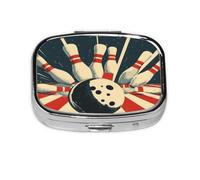 Square Pill Box, Mini Metal Pill Case for Pocket Purse, Vintage Bowling Ball Small Pill Organizer for Travel, 2 Compartment Pill Holder, 2.2x1.6x0.7in