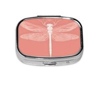 Square Pill Box, Mini Metal Pill Case for Pocket Purse, Vintage Dragonfly Mandala Small Pill Organizer for Travel, 2 Compartment Pill Holder, 2.2x1.6x0.7in
