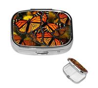 Square Pill Box Monarch Butterflies Pill Case for Purse & Pocket 3 Compartment Pill Organizer Portable Travel Pillbox Medicine Pill Holder Container for Daily Vitamin Cod Liver Oil Storage