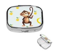 Square Pill Box Monkey and Banana Pill Case for Purse & Pocket 3 Compartment Pill Organizer Portable Travel Pillbox Medicine Pill Holder Container for Daily Vitamin Cod Liver Oil Storage
