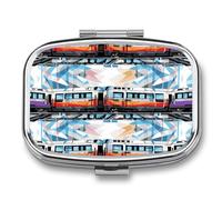 Square Pill Box Monorail Train Pill Case 2 Compartment Medicine Pill Organizer for Purse & Pocket Portable Travel Pillbox Medicine Vitamin Cod Liver Oil Storage Box Organizer