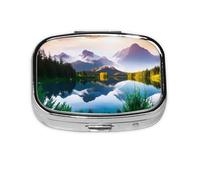Square Pill Box Mountain View Sunny Day Nature - 2 Compartment Medicine Pill Case, Waterproof, Pocket Pill Organizer Dispenser, Portable for Pocket Or Purse Pill Boxes