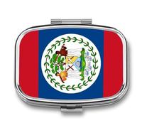 Square Pill Box, Novelty Belize Flag Printing Small Travel Pill Case with Mirror Portable Decorative Metal Medicine Container Vitamin Organizer for Purse Pocket