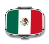 Square Pill Box, Novelty Mexico Flag Printing Small Travel Pill Case with Mirror Portable Decorative Metal Medicine Container Vitamin Organizer for Purse Pocket