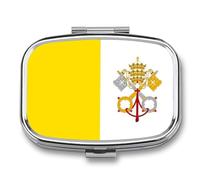 Square Pill Box, Novelty Vatican City State Flag Printing Small Travel Pill Case with Mirror Portable Metal Medicine Container Vitamin Organizer for Purse Pocket