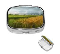 Square Pill Box Paddy Rice Field Pill Case for Purse & Pocket 3 Compartment Pill Organizer Portable Travel Pillbox Medicine Pill Holder Container for Daily Vitamin Cod Liver Oil Storage