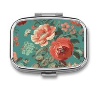 Square Pill Box Pastoral Scenery Pattern Pill Case for Purse & Pocket 2 Compartment Medicine Pill Organizer Portable Travel Pillbox Medicine Vitamin Cod Liver Oil Storage Box