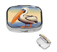 Square Pill Box Pelican Birds Pill Case for Purse & Pocket 3 Compartment Pill Organizer Portable Travel Pillbox Medicine Pill Holder Container for Daily Vitamin Cod Liver Oil Storage