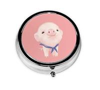 Square Pill Box Pink Pig Printed 3 Compartment Medicine Pill Case Metal Decorative Pill Box for Pocket Or Purse Pill Box