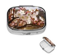 Square Pill Box Plum Tree Blossom Pill Case for Purse & Pocket 3 Compartment Pill Organizer Portable Travel Pillbox Medicine Pill Holder Container for Daily Vitamin Cod Liver Oil Storage