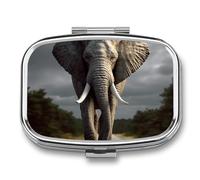 Square Pill Box Portable Holder Organizer Pill Case Mini Metal Medicine Box 3D Elephant Printed Medicine Pill Dispenser Double Compartment for Pocket Or Purse