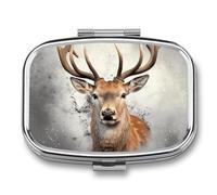Square Pill Box Portable Holder Organizer Pill Case Mini Metal Medicine Box Animal Deer Printed Medicine Pill Dispenser Double Compartment for Pocket Or Purse