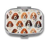 Square Pill Box Portable Holder Organizer Pill Case Mini Metal Medicine Box Beagle Patterns Printed Medicine Pill Dispenser Double Compartment for Pocket Or Purse