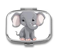 Square Pill Box Portable Holder Organizer Pill Case Mini Metal Medicine Box Cute Cartoon Elephant Printed Medicine Pill Dispenser Double Compartment for Pocket Or Purse