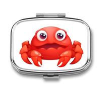 Square Pill Box Portable Holder Organizer Pill Case Mini Metal Medicine Box Cute Red Crab Printed Medicine Pill Dispenser Double Compartment for Pocket Or Purse