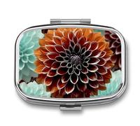 Square Pill Box Portable Holder Organizer Pill Case Mini Metal Medicine Box Dahlia Flower Printed Medicine Pill Dispenser Double Compartment for Pocket Or Purse