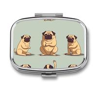 Square Pill Box Portable Holder Organizer Pill Case Mini Metal Medicine Box Yoga Pug Printed Medicine Pill Dispenser Double Compartment for Pocket Or Purse