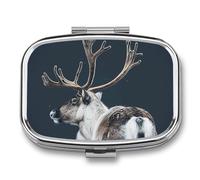 Square Pill Box Portable Metal Pill Case 2 Compartment Small Travel Pill Organizer Cute A Reindeer Standing Vitamins Holder Organizer for Purse Pocket