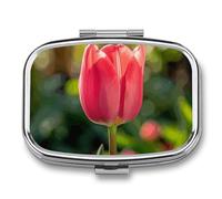 Square Pill Box Portable Metal Pill Case 2 Compartment Small Travel Pill Organizer Cute Blooming in The Garden Vitamins Holder Organizer for Purse Pocket