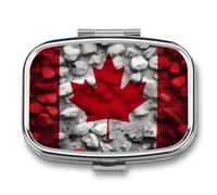 Square Pill Box Portable Metal Pill Case 2 Compartment Small Travel Pill Organizer Cute Canada Flag Wallpapers Vitamins Holder Organizer for Purse Pocket