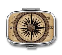 Square Pill Box Portable Metal Pill Case 2 Compartment Small Travel Pill Organizer Cute Compass Wind Road Map Vitamins Holder Organizer for Purse Pocket