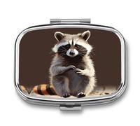 Square Pill Box Portable Metal Pill Case 2 Compartment Small Travel Pill Organizer Cute Cute Raccoon Vitamins Holder Organizer for Purse Pocket